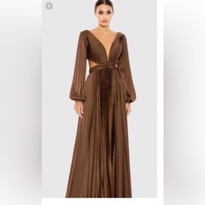 Mac Duggal Elegant Brown Maxi Dress with cut outs